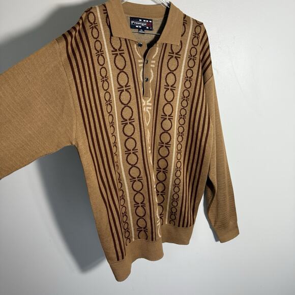 Prestige Original Designer Logo Polo Sweater Mens 2XL Brown - Picture 2 of 5